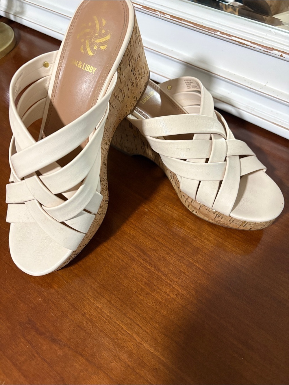 Sam & Libby Cream Braided Cork Wedge Slide Sandals 9 - Picture 7 of 7